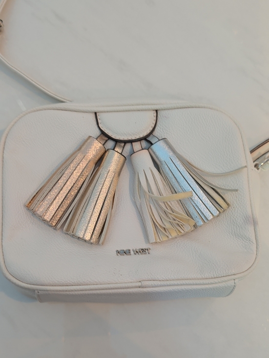 Nine West Handbags - Nine West White Crossbody with Metallic Tassel Detail